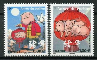 France 2019 Mnh Year Of Pig 2v Set Chinese Lunar Year Stamps