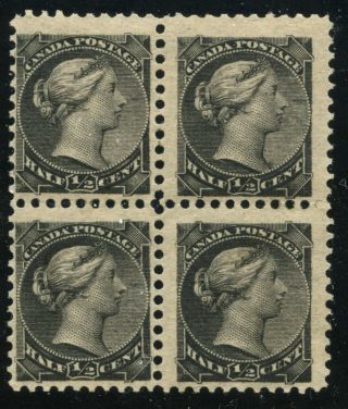 Canada 1882 Small Queen 1/2c Black Block Of 4 34 Mnh