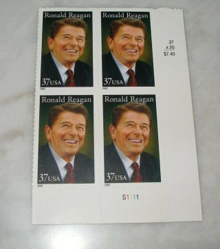 Us Stamp 3897 Plate Block Of 4 37c Ronald Reagan - Nh