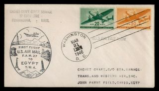 Dr Who 1946 First Flight Washington Dc To Cairo Egypt Twa Fam 27 E70711
