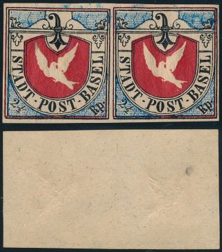 Switzerland - Basel 1845,  Coat Of Arms,  2 1/2 Rp Val,  Forgery Um/nh Pair.  B593