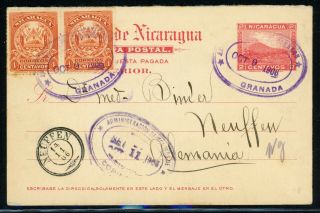 Nicaragua Postal History: Lot 43 1906 Uprated Momotombo Pc Granada - Neuffen $$