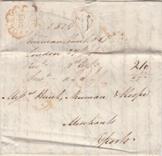 Gb London 1814 Entire Letter To Oporto Portugal 250 Reis Collect
