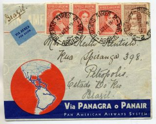 Argentina 1936 Illustrated Panagra Airmail Cover From Buenos Aires To Brazil