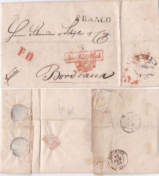 Russia 1855 E.  L.  Franco And Aus Rusland With P.  D Red Cachets To Bordeaux France