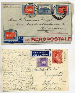 Argentina 1932 & 1935 Airmail Postcard & Cover From Buenos Aires To Netherlands