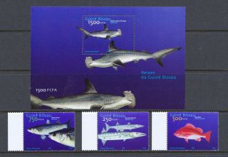 Guinea Bissau 2002 Fish & Sharks - Mnh Stamps & Mini Sheet - Cat £17 - (178)