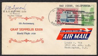 1934 Uss Bobolink (am - 20) 5th Anniv Graf Zeppelin World Flight Pc331