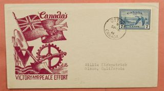 1946 Canada Fdc 7c Victory And Peace Effort Staehle Cachet