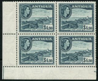 Antigua Sg 134 1953 - 62 $4.  80 Slate - Blue Corner Block Of Four Um Cat £96.  00