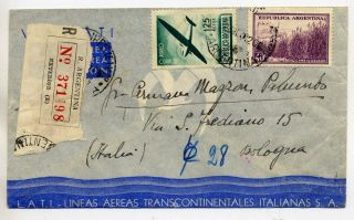 Argentina 1941 Fine Registered Lati Airmail Cover Buenos Aires To Bologna Italy