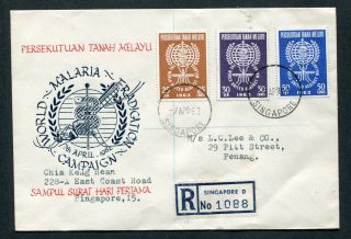 07.  04.  1962 Malaysia Malaya Set Stamps On Reg.  Fdc Singapore Cds Pmk (2)