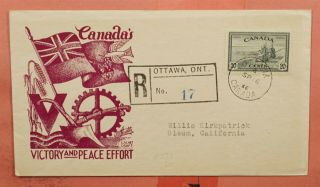 1946 Canada Fdc 20c Victory And Peace Effort Staehle Cachet Registered