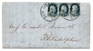 Strip Of 3,  1¢ Blue Imperf Classic 1852 Issue,  9; Orleans Price Current