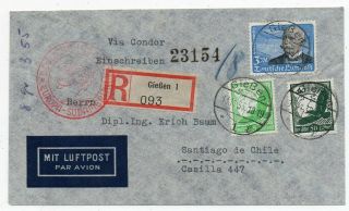1935 Germany To Chile Zeppelin Cover,  Scarce Stamps,  Red Flight Cachet
