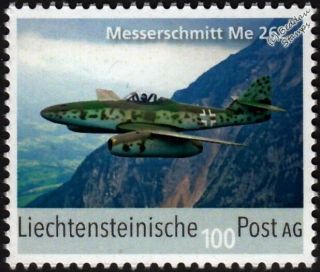 Luftwaffe Messerschmitt Me - 262 Schwalbe Wwii Aircraft Stamp (2017 Leichtenstein)