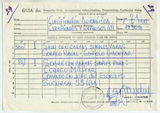 Argentina 1982 Post Office Dispatch Receipt For Military Mail Falklands War Time