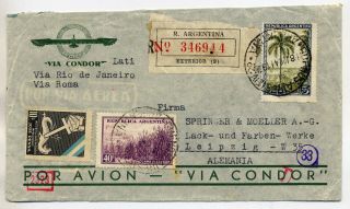Argentina 1941 Fine Censored Regd Lati Airmail Cover Buenos Aires To Germany
