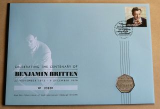 Benjamin Britten 2013 Royal Fdc,  2013 Benjamin Britten 50 Pence Coin