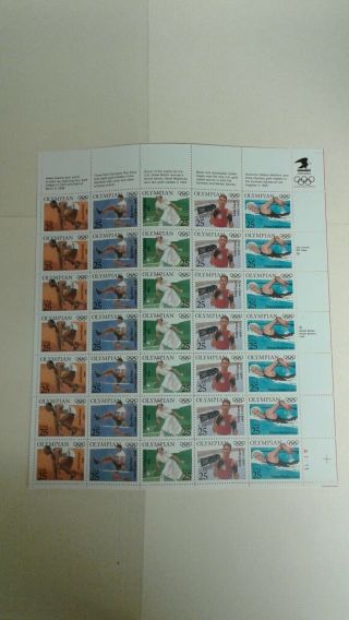 Olympian Usa Postal Stamps.  Gum.  Mnh.
