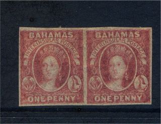 Bahamas Qv 1859 1d Imperforated Pair Part Gum
