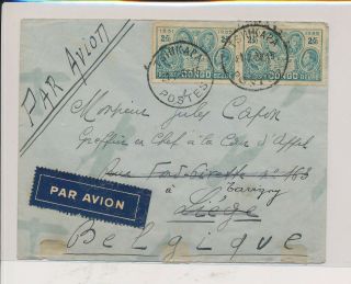 Lk52346 Congo Belgium 1937 To Liege Air Mail Cover