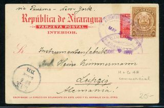 Nicaragua Postal History: Lot 38 1906 Uprated Pc Managua - Leipzig $$$