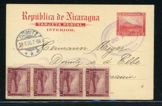 Nicaragua Postal History: Lot 35 1906 Uprated Pc 6c Managua - Domitz Germany $$