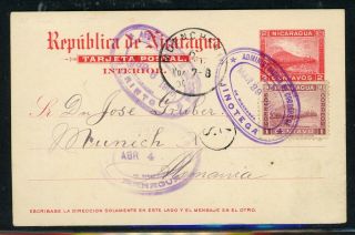 Nicaragua Postal History: Lot 34 1900 Uprated Momotombo Pc Jinotega - Munich $$