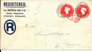 Suffolk 1893 Postal Stationery Sto Regd Env.  Whitfield King Hooded Circle Cds