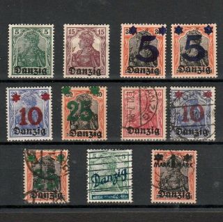 Danzig 1920 Selected & Stamps: German Germania Overprints (11)