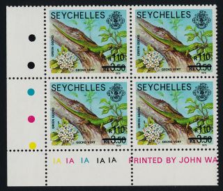 Seychelles 446 Bl Plate Block Mnh Gecko,  Flowers