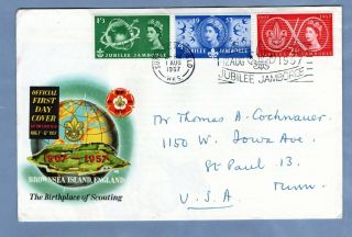 1957 Gb World Scout Jubilee Jamboree Fdc With Brownsea Island Cachet