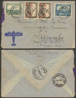 Belgium 1939 - Air Mail Cover To Lusambo Belgian Congo D238