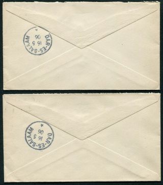 Zanzibar 1904 postal stationery envelopes 1a & 2½a U.  8 & U.  9 u to Dar es Salaam 2
