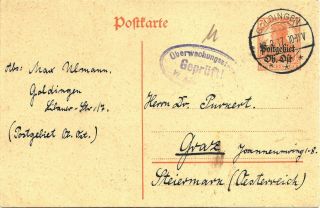 Latvia / German Occup.  Ob.  Ost 1917,  7½ Pf.  Stationery.  Goldingen Censored