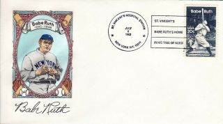 Babe Ruth 20 Ct Stamp First Day Issue Cover Embossed 7/6/83 St Vincents Hospital