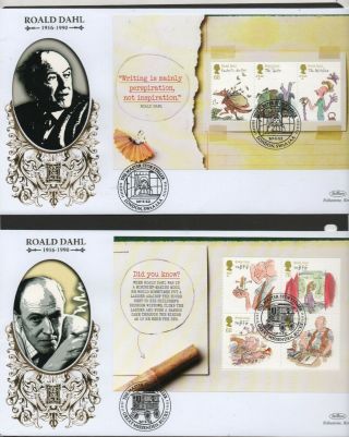 Gb 2012 Benhams Gold Fdc Roald Dahl Booklet Panes 4 Postmark Stamps 4 Covers