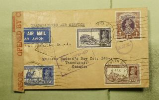 Dr Who 1941 India Calcutta Airmail To Canada Wwii Censored E50985
