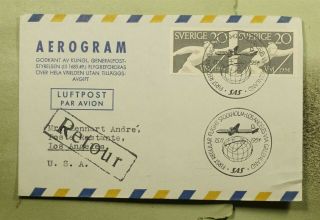 Dr Who 1954 Sweden Stockholm To Usa Sas First Flight Aerogramme C136262