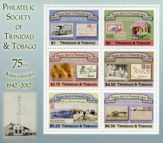 Trinidad & Tobago 2018 Mnh Philatelic Society 6v M/s Stamps - On - Stamps Stamps