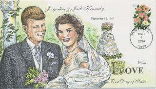 3837 60c Love Hand Painted Fred Collins Cachet Fdc Jacqueline & Jack Kennedy
