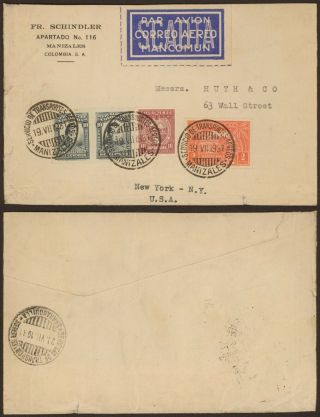 Colombia 1931 - Air Mail Cover To York Usa Scadta 11111/466