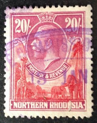 Northern Rhodesia 1925 20 Shillings Red & Purple Stamp Vfu