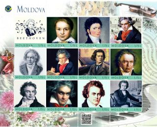 Moldova 2018,  Music,  Ludwig Van Beethoven,  Sheetlet Of 12v