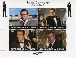 Chad 2018 Cto James Bond Sean Connery 007 4v M/s Movies Film Stamps