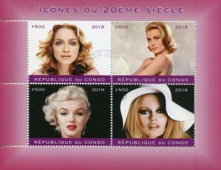 Congo 2018 Cto Madonna Marilyn Monroe Bardot Grace Kelly 4v M/s Ii Stamps