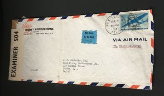 1941 Usa Disney Production Censor Cover To London Via Trans - Atlantic By Air See