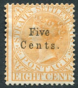 Straits Settlements - 1879 5c On 8c Orange Sg 20 Average Mounted V19932