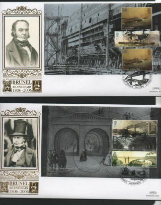 Gb 2006 Benhams Gold Fdc Brunel Booklet Panes 4 Pmk Stamps On 4 Covers